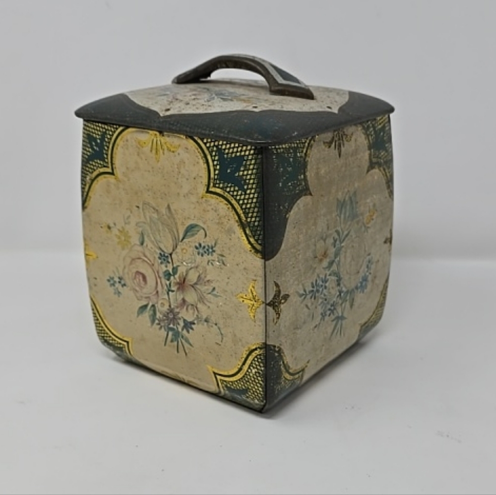 Vintage rustic metal tin canister western germany farmhouse floral home decor